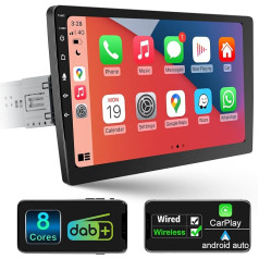 Android Car Radio 1 DIN bezvadu Carplay Android Car Radio Touch displejs Iebūvēts DAB+, 10,1 collu HD noņemama ekrāna automašīnas radio ar navigācijas sistēmu, WiFi 4G GPS AM/FM RDS atpakaļgaitas kamera, 8 kodolu