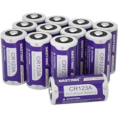 NASTIMA 12 Pack CR123/CR123A/CR17345 akumulators, 3V 1600mAh lielas ietilpības litija akumulators lukturim, viedajiem instrumentiem, signalizācijas sistēmām