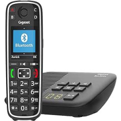 Gigaset E720HX un Box 200A DECT klausule ar uzlādes paliktni, bezvadu vecākais tālrunis Bluetooth un runājošās numura sastādīšanas pogas DECT bāze ar automātisko atbildētāju atbalsta 6 klausules, melna