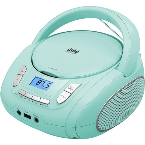 WTB-792 pārnēsājams CD atskaņotājs bērniem — radio CD Boombox ar Bluetooth, FM radio, USB ievadi un AUX portu un austiņu ligzdu, CD atskaņotājs lietošanai mājās vai ārā