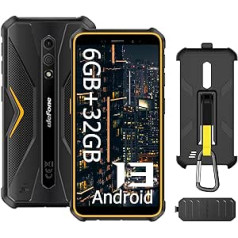 Ulefone Armor X12 āra viedtālrunis, 6 GB + 32 GB, 8 kodolu, 5,45 HD+, 4860 mAh, 13 MP + 8 MP kamera Android 13 NFC/OTG/4G divu nano SIM kartes āra mobilais tālrunis, oranžs