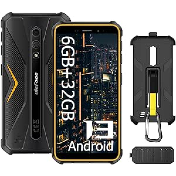 Ulefone Armor X12 āra viedtālrunis, 6 GB + 32 GB, 8 kodolu, 5,45 HD+, 4860 mAh, 13 MP + 8 MP kamera Android 13 NFC/OTG/4G divu nano SIM kartes āra mobilais tālrunis, oranžs