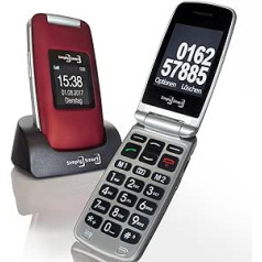 Simply Smart by Rulag MB 100 lielas pogas mobilais tālrunis senioriem Bordo sarkans salokāms mobilais tālrunis ar kameras avārijas zvana pogu, kas runā tastatūru un LED lampu