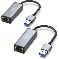 BENFEI USB–Ethernet adapteris, USB 3.0–RJ45 1000Mbps Ethernet LAN tīkla adapteris, kas saderīgs ar klēpjdatoru, dators ar operētājsistēmu Windows 7/8/10, XP, Vista, Mac, 2 pack