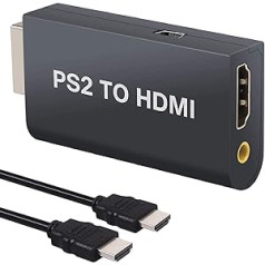 AUTOUTLET PS2 uz HDMI pārveidotājs, PS2 uz HDMI adaptera pārveidotājs PS2 uz HDMI pārveidotājs ar 3,5 mm austiņu audio ligzdu un 3 pēdu HDMI kabeli, paredzēts PS2 HDTV HDMI monitoram