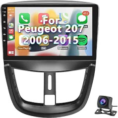 Podofo Carplay Android automašīnas radio priekš Peugeot 207 2006-2015, 2G + 64G, 9 collu skārienekrāns HiFi Android auto GPS WiFi Bluetooth FM RDS radio USB automašīnas stereo atskaņotājs priekš Peugeot207