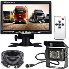 Xinyida Rückfahrkamera, 4-polig, 12 V bis 24 V, 18 LED, IR-Nachtsicht, wasserdicht, ar 15 m Kabel + 17,8 cm Farb-TFT-LCD-HD-Automonitor für Wohnmobil, Bus, LKW, Anhänger