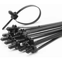 Armpow Pack of 100 5.5 mm x 210 mm Christmas Tree Nylon Push Mount Cable Ties 8.3 x 0.22 Inches Car Cable Strap 2 in 1 Self-Locking UV Resistant Assortment for Wire Tying (Black)