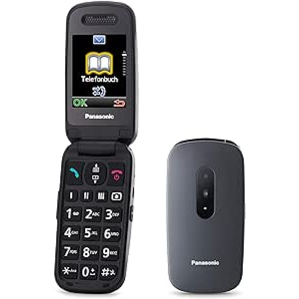 Panasonic KX-TU446EXG vecākais mobilais tālrunis salokāmam bez līguma (SOS avārijas zvana poga, triecienizturīgs, balss pastiprinātājs, lielas atsevišķas pogas, liels fonts un ciparu displejs), pelēks