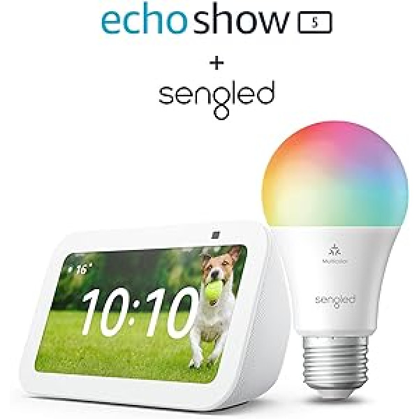 Echo Show 5 (3. Gen.) | Weiß + Sengled LED-Smart-Glühbirne (E27), Funktionert mit Alexa — Smart Home-Einsteigerpaket