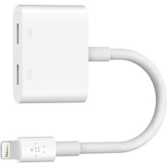 Belkin Rockstar Lightning Audio & Charging Adapter iPhone Lightning Audio Adapter Charger Adapter for iPhone 13, 13 Pro, 13 Pro Max, 13 Mini, 12, 12 Pro/Pro Max, 12 mini etc - White