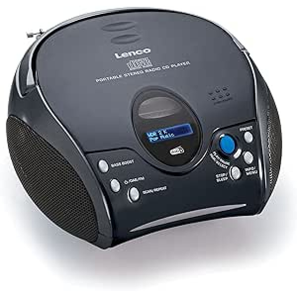 Lenco SCD-24DAB - CD atskaņotājs bērniem - Bluetooth 5.1 - CD radio - Boombox - DAB+ radio - Ierakstu atmiņa - 2 x 1,5 W RMS barošana - Darbojas ar tīklu un akumulatoru - Melns