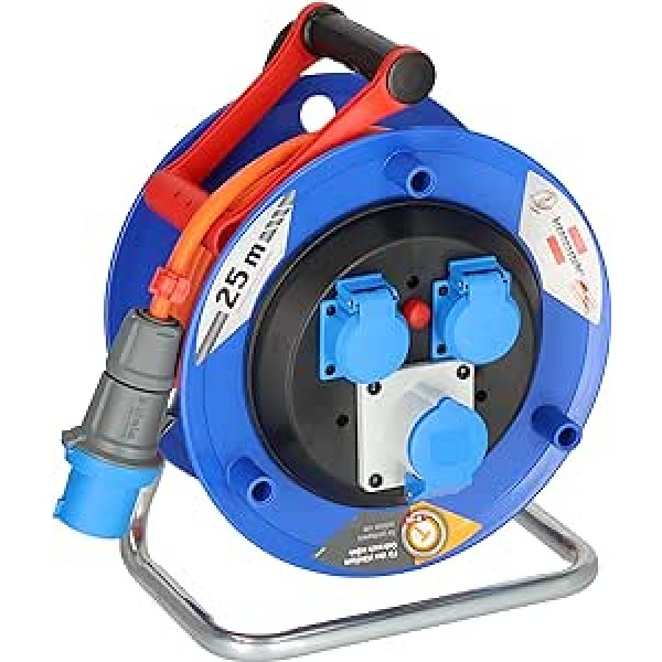 Brennenstuhl Garant Camping Cable Reel / CEE 230 V Cable Reel 25 m (H07RN-F 3G2.5 kabelis signāla krāsā oranžā krāsā, nepārtrauktai lietošanai ārpus telpām, IP44, ražots Vācijā)