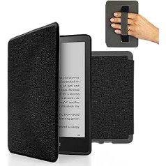 MyGadget futrālis Amazon Kindle Paperwhite 11. paaudzei (no 2021. gada — 6,8 collas) ar rokas siksnu un automātiskās miega/pamošanās funkciju — pārvelkams korpuss melnā krāsā