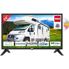 RCA RD24H2CU televizors 24 collu (TV 60 cm) ar iebūvētu DVD atskaņotāju dzīvojamajām mājām un treileriem 12 V automašīnas adapteris, Dolby Audio, trīskāršs uztvērējs DVB-C/T2/S2, HDMI, USB, digitālā audio izeja, 230 V/12 V