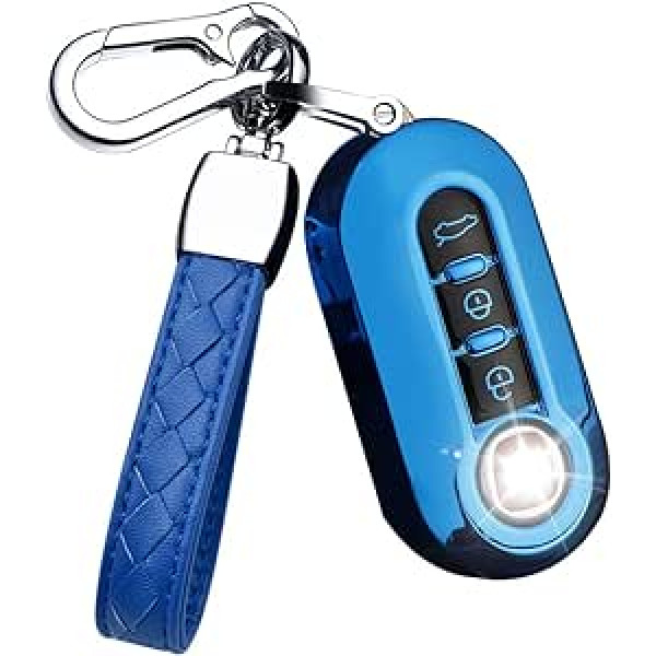 HIBEYO Flip Car Key Case der Fiat Key Case Silikona atslēgas aizsargs priekš Fiat 500 Panda Punto Lancia Ypslon Delta Grande Bravo aizsargvāciņš tālvadības pultij 3-pogu zils