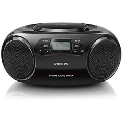 Philips CD atskaņotājs AZB500/12 DAB+ radio (DAB+/FM, dinamiskais basa pastiprinājums, CD atskaņošana, jaukšanas/atkārtošanas funkcija, 3,5 mm audio ieeja) Melns (2020./2021. gada modelis)