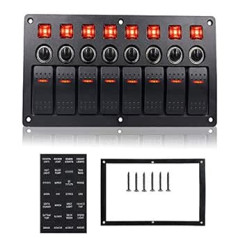 CT-CARID 8-Way Switch Panel, 12 V Boat Switch Panel, 8 Switches with Overload Protection, Circuit Switch for Car, Boat, Motorhome, Truck, red