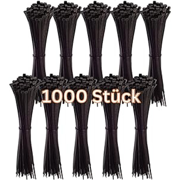 Gocableties kabeļu saites, iepakojumā 1000, melns, 300 mm x 4,8 mm ar 22,2 kg stiepes izturību, UV izturīgs komplekts