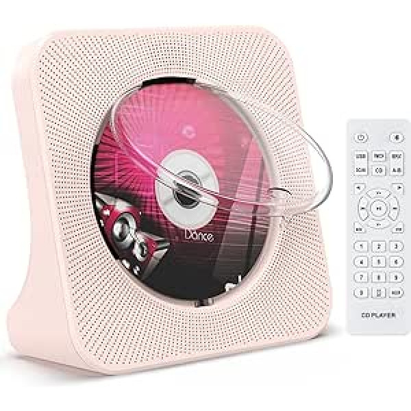 KOVCDVI CD atskaņotājs ar skaļruni CD atskaņotājs Bluetooth 5.0 CD atskaņotājs galddators ar tālvadības pulti putekļu vāka ekrāns FM radio taimeris USB atskaņošana AUX atskaņošana austiņu ligzda rozā krāsā