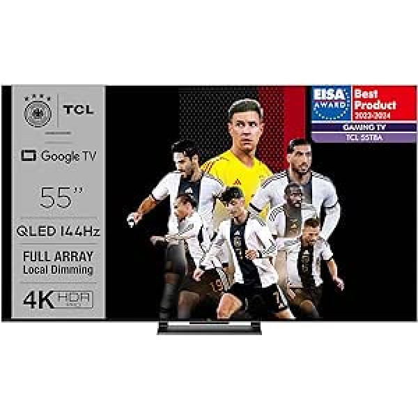 TCL 55T8A 55 collu televizors, QLED, HDR 1000 nits, pilna masīva lokālā aptumšošana, IMAX uzlabots, 144 Hz VRR, Dolby Vision un Atmos TV, atbalsta Google