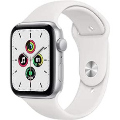 Apple Watch SE GPS, 44 mm sudraba alumīnija korpuss ar baltu sporta jostu — parastais (atjaunots)