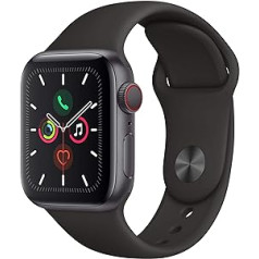 Apple Watch Series 5 40 mm (GPS + Cellular) — alumīnija korpuss, kosmosa pelēka, melna sporta siksniņa (atjaunota)