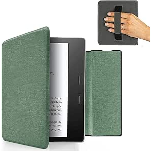 MyGadget futrālis Amazon Kindle Oasis 10. paaudzei no 2019. gada un 9. paaudzes (2017. g.) ar rokas siksnu un automātiskās miega/pamošanās funkciju — tirkīza pārvelkamais futrālis