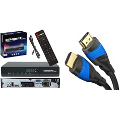 Echosat & LEYF 30900 digitālais satelīta uztvērējs — DVB-S DVB-S2 — digitālais satelīta uztvērējs — Full HD 1080p satelīts TV HD un KabelDirekt — 2 m — 4K HDMI kabelis (melns)