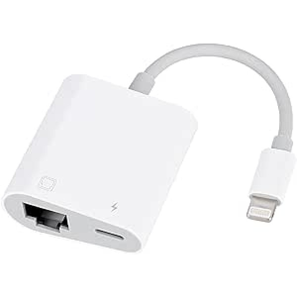 Lightning–Ethernet adapteris, 2 vienā RJ45 Ethernet LAN tīkla adapteris ar tālruņa uzlādes portu, 10/100 Mbps liela ātruma paliktnis