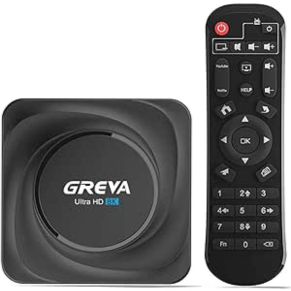 GREVA Android TV Box 11.0, 8K Ultra HD straumēšanas multivides atskaņotāja atbalsts 4 GB RAM 32 GB ROM Divjoslu WiFi 2.4G/5.8G ar HDR10.0 BT 4.0 USB 3.0 Smart TV Box ar tālvadības pulti