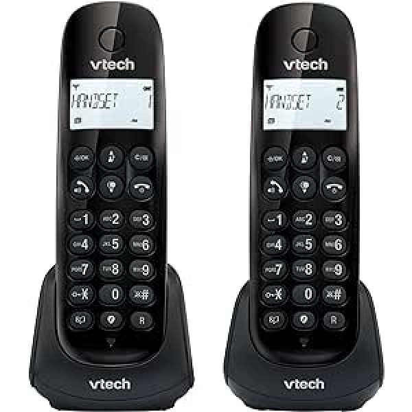 VTech CS1401 DECT bezvadu tālrunis ar zvanītāja bloķēšanu un 2 klausulēm, zvanītāja ID un zvana funkciju, aizmugurgaismotu displeju un ECO režīmu