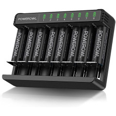 POWEROWL Pack of 8 AA Battery with Charger, AA Battery Charger for AA AAA C D Batteries, Type C, Micro USB Quick Charge