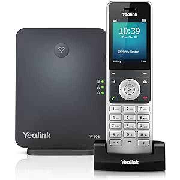 Yealink W60P IP DECT pakotne (ietver 1 x W56H klausuli un 1 x W60B bāzes staciju) — sudraba/melna (atjaunota)