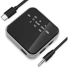 Bluetooth audio adapteris 2 vienā, Bluetooth uztvērējs 5.2 ar 3,5 mm audio kabeli, zema latentuma bezvadu audio adapteris televizoram, personālajam datoram, Bluetooth skaļrunis (melns)