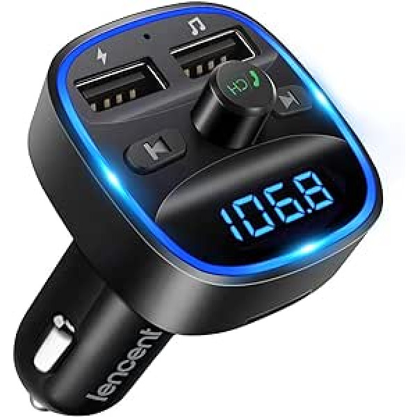 LENCENT Bluetooth FM raidītāja automašīnas adapteris automašīnas radio, brīvroku zvani, 2 USB porti, atbalsta SD kartes USB atmiņas kartes