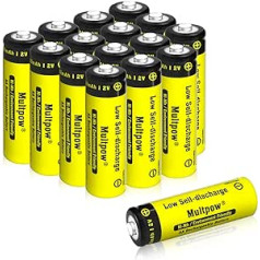 AA uzlādējamas baterijas, AA 2600 mAh, 16, 1,2 V uzlādējamu akumulatoru iepakojums, AA liela ietilpība, zemas pašizlādes AA tipa NI-Mh akumulatori (dzeltens)