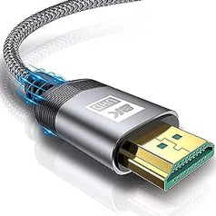 AviBrex 8K HDMI 2.1 Cable 7.5 m, Ultra HD 48 Gbps Ethernet High Speed 8K @ 60Hz, 4K @ 120Hz, HDCP 2.2 & 2.3, UHD HDR 10+, Dolby Vision, 3D, VRR, Compatible with PS5/4/3.8K Gaming, TV, Blu-ray Player,