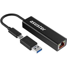 Asustor Ethernet adapteris, USB-C 3.2 Gen1 ar USB-A adapteri RJ45 2,5 Gigabit Ethernet, 2500/1000/100Mbps LAN tīkla adapteris MacBook, Chromebook, Windows, Mac OS NAS — AS-U2-U2 .5G2