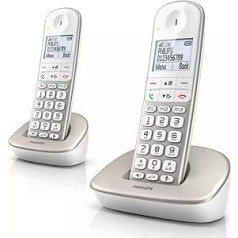Philips XL4902S/34 DECT Comfort Telephone with Answering Machine - 2 Cordless Landline Phones - Senior Phone with 2 Handsets - Volume Control - 16 Hours - White