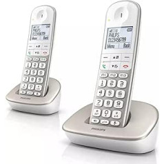 Philips XL4902S/34 DECT komforta tālrunis ar automātisko atbildētāju — 2 bezvadu fiksētie tālruņi — vecākais tālrunis ar 2 klausulēm — skaļuma kontrole — 16 stundas — balts