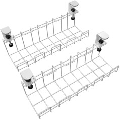 Kabelhalter Schreibtisch klemmbar für Ordnung am Arbeitsplatz – verstaut Kabel, Ladegeräte & Steckdosenleisten werkzeugfrei (2× Größe M, weißes Metall, Kabelorganizer & Kabelmanagement) KD Essentials