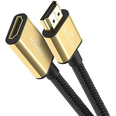 MOSHOU — HDMI pagarinātāja kabelis — HDMI 2.1 kabelis no vīrieša, liela ātruma Ethernet 48 Gbps, atbalsta video 8K UHD, paplašinājums ir savietojams ar PS4, PS3, Xbox (1 m, pagariniet HDMI kabeli)