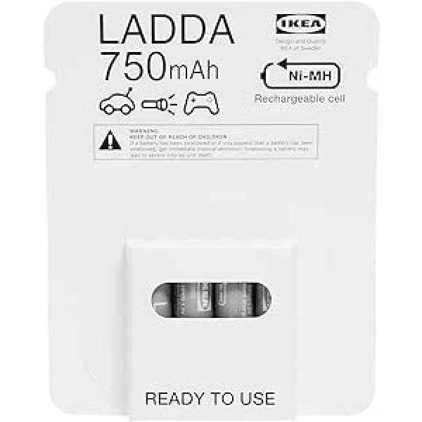 Ikea LADDA AAA HR3 1,2 V 750 mAh uzlādējamās baterijas, pelēkas, 4 gab.