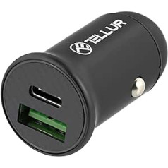 TELLUR USB C Car Charger Cigarette Lighter, Supercharger Car Chargers 30 W, PD-PowerDelivery 60 W at 24 V, 30 W at 12 V, QC 30 W, Compatible with iPhone Series 15/14/13/12 Quick Charge, Aluminium