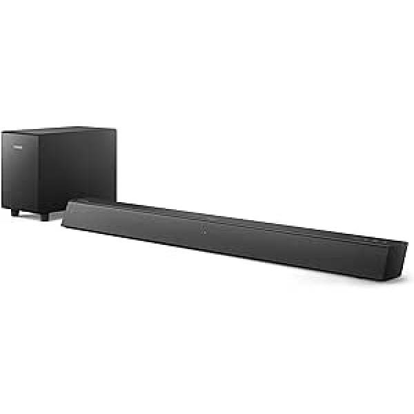 Philips B5305/10 Bluetooth skaņas josla ar bezvadu zemfrekvences skaļruni (2,1 kanāli, 70 W izeja, Bluetooth, HDMI ARC, raksturīgs ģeometrisks dizains ar iebūvētu sienas stiprinājumu)