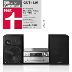 Panasonic SC-PMX94EG-K Micro HiFi sistēma melnā krāsā (120 vati RMS, digitālais radio DAB+, CD, FM radio, Bluetooth, USB, AUX) viens sudrabs