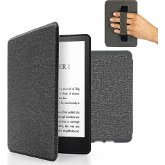 MyGadget futrālis Amazon Kindle 11. paaudzei (2022. gada modelis) — 6 collas ar rokas siksnu un automātiskās miega/modināšanas funkciju — gaiši pelēks