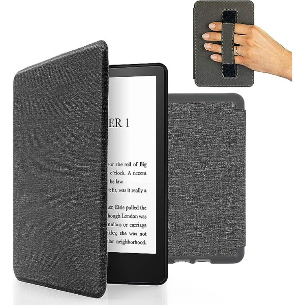 MyGadget futrālis Amazon Kindle 11. paaudzei (2022. gada modelis) — 6 collas ar rokas siksnu un automātiskās miega/modināšanas funkciju — gaiši pelēks