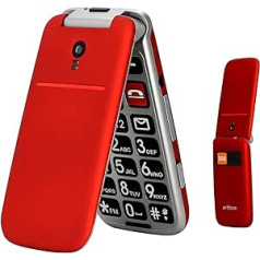 artfone CF241A Red, ar uzlādes staciju, GSM vecākais mobilais tālrunis, salokāms mobilais tālrunis bez līguma, lielas pogas, vienkāršais mobilais tālrunis un pogu avārijas zvana funkcija, 2,4 collu displeja mobilais tālrunis senioriem